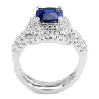 Jewellery Kingdom Cubic Zirconia Cushion Cut Ladies Engagement Wedding Sapphire Ring Set Bands - Engagement Rings - British D'sire