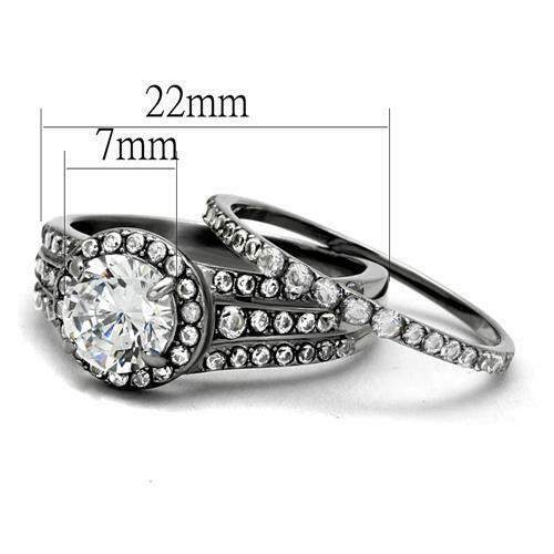 Jewellery Kingdom Cubic Zirconia Cz Wedding Band 2pcs Stainless Steel Ring Set (Silver) - Jewelry Rings - British D'sire