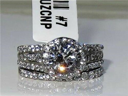 Jewellery Kingdom Cubic Zirconia Cz Wedding Band 2pcs Stainless Steel Ring Set (Silver) - Jewelry Rings - British D'sire