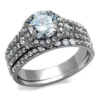 Jewellery Kingdom Cubic Zirconia Cz Wedding Band 2pcs Stainless Steel Ring Set (Silver) - Jewelry Rings - British D'sire