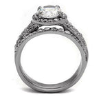 Jewellery Kingdom Cubic Zirconia Cz Wedding Band 2pcs Stainless Steel Ring Set (Silver) - Jewelry Rings - British D'sire