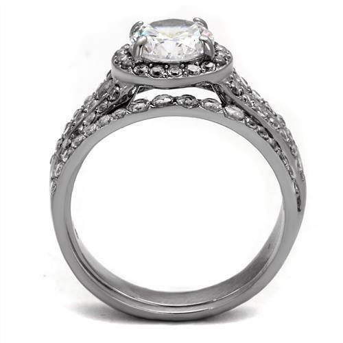 Jewellery Kingdom Cubic Zirconia Cz Wedding Band 2pcs Stainless Steel Ring Set (Silver) - Jewelry Rings - British D'sire