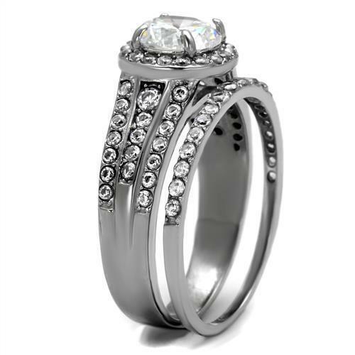 Jewellery Kingdom Cubic Zirconia Wedding Band 2pcs Stainless Steel Ring Set (Silver) Secondary image