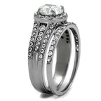 Jewellery Kingdom Cubic Zirconia Cz Wedding Band 2pcs Stainless Steel Ring Set (Silver) - Jewelry Rings - British D'sire