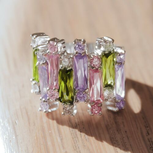 Jewellery Kingdom Cubic Zirconia Designer Multi Coloured Sterling Silver Kora Cocktail Ring - Jewelry Rings - British D'sire