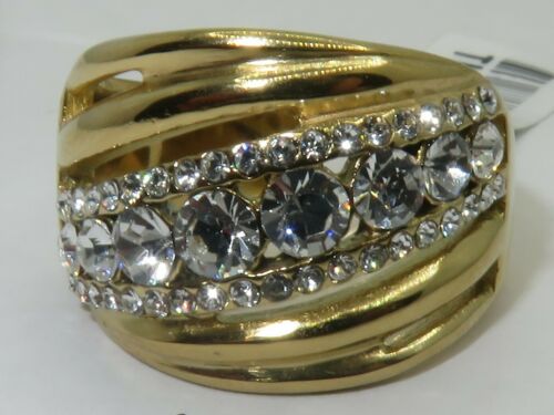Jewellery Kingdom Cubic Zirconia Dome Ladies 18carat Steel Cubic Zirconia 8 Stone Ring (Gold) - Rings - British D'sire Main image