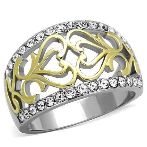 Jewellery Kingdom Cubic Zirconia Dome Stainless Steel Comfort Two Tone Gold Ladies Ring Secondary image