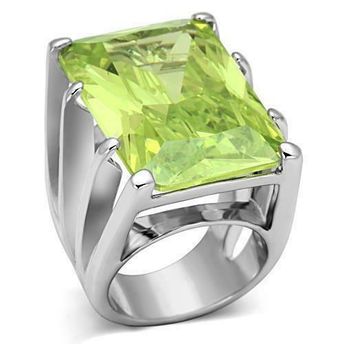 Jewellery Kingdom Cubic Zirconia Emerald Cut 19 CT Cocktail Light Peridot Ladies Ring (Green & Silver) - Jewelry Rings - British D'sire Main image