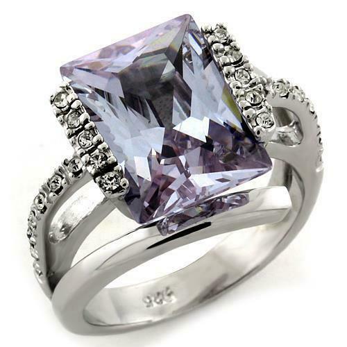 Jewellery Kingdom Cubic Zirconia Emerald Cut Purple Sterling Silver 3.50 CT Ladies Amethyst Ring - Jewelry Rings - British D'sire