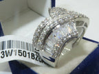 Jewellery Kingdom Cubic Zirconia Emerald Cut Round Band Silver Rhodium sparkling 3CT Ladies Ring - Jewelry Rings - British D'sire