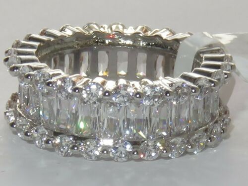 Jewellery Kingdom Cubic Zirconia Emerald Cut Round Rhodium Ladies Band Ring (Silver) - Rings - British D'sire Main image