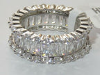 Jewellery Kingdom Cubic Zirconia Emerald Cut Round Rhodium Ladies Band Ring (Silver) - Rings - British D'sire