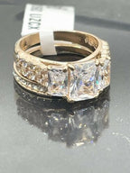 Jewellery Kingdom Cubic Zirconia Emerald Cuts Wedding Engagement Ring Set (Rose Gold) - Engagement Rings - British D'sire
