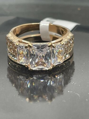 Jewellery Kingdom Cubic Zirconia Emerald Cuts Wedding Engagement Ring Set (Rose Gold) - Engagement Rings - British D'sire Main image