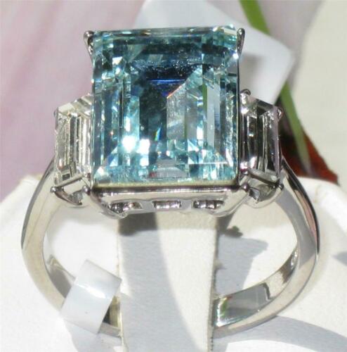 Jewellery Kingdom Cubic Zirconia Emerald Radiant Stainless Steel 14 CT Ladies Topaz Ring (Blue) - Jewelry Rings - British D'sire