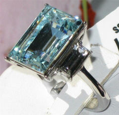 Jewellery Kingdom Cubic Zirconia Emerald Radiant Stainless Steel 14 CT Ladies Topaz Ring (Blue) - Jewelry Rings - British D'sire
