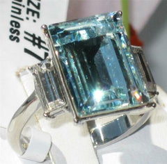 Jewellery Kingdom Cubic Zirconia Emerald Radiant Stainless Steel 14 CT Ladies Topaz Ring (Blue) - Jewelry Rings - British D'sire
