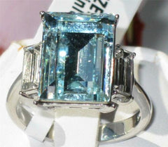 Jewellery Kingdom Cubic Zirconia Emerald Radiant Stainless Steel 14 CT Ladies Topaz Ring (Blue) - Jewelry Rings - British D'sire