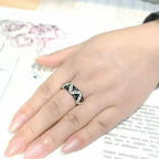 Jewellery Kingdom Cubic Zirconia Enamel Silver Stainless Steel Band (Black) - Jewelry Rings - British D'sire
