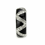 Jewellery Kingdom Cubic Zirconia Enamel Silver Stainless Steel Band (Black) - Jewelry Rings - British D'sire