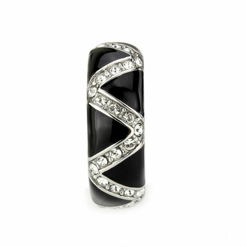 Jewellery Kingdom Cubic Zirconia Enamel Silver Stainless Steel Band (Black) - Jewelry Rings - British D'sire
