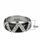 Jewellery Kingdom Cubic Zirconia Enamel Silver Stainless Steel Band (Black) - Jewelry Rings - British D'sire
