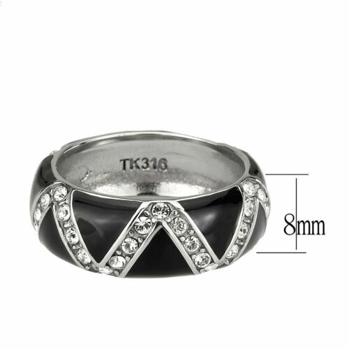 Jewellery Kingdom Cubic Zirconia Enamel Silver Stainless Steel Band (Black) - Jewelry Rings - British D'sire