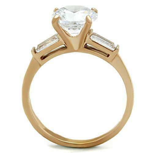 Jewellery Kingdom Cubic Zirconia Engagement 3CT Steel Baguette Solitaire Realistic Rose Gold Ring - Jewelry Rings - British D'sire