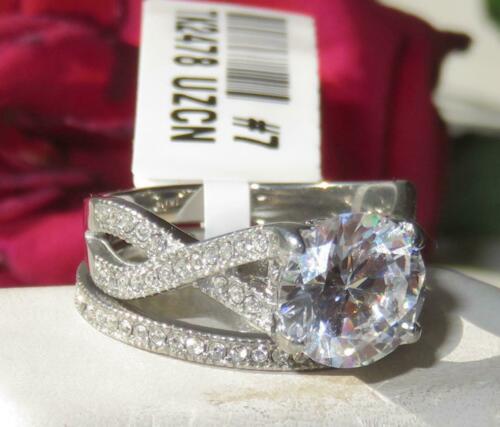 Jewellery Kingdom Cubic Zirconia Engagement Wedding Band 3 CT Stainless Steel Ladies Ring Set (Silver) - Jewelry Rings - British D'sire
