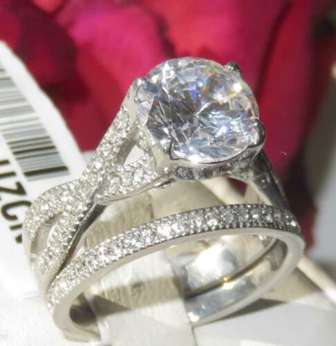 Jewellery Kingdom Cubic Zirconia Engagement Wedding Band 3 CT Stainless Steel Ladies Ring Set (Silver) - Jewelry Rings - British D'sire Main image