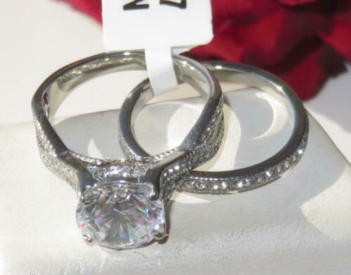 Jewellery Kingdom Cubic Zirconia Engagement Wedding Band 3 CT Stainless Steel Ladies Ring Set (Silver) - Jewelry Rings - British D'sire