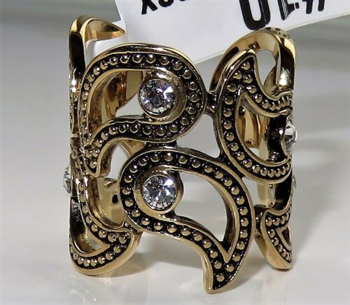 Jewellery Kingdom Cubic Zirconia Fancy 22mm Long Finger Solitaires Antiqued Fancy Wide Ring (Gold) - Rings - British D'sire Main image