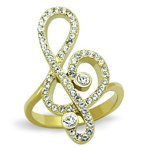 Jewellery Kingdom Cubic Zirconia Fancy Steel All Musical Note Ladies Ring (Gold) - Jewelry Rings - British D'sire Main image