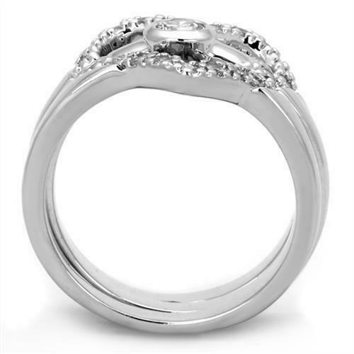 Jewellery Kingdom Cubic Zirconia Heart Engagement Wedding Band Ring Set (Silver) - Engagement Rings - British D'sire
