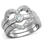 Jewellery Kingdom Cubic Zirconia Heart Engagement Wedding Band Ring Set (Silver) - Engagement Rings - British D'sire