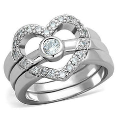 Jewellery Kingdom Cubic Zirconia Heart Engagement Wedding Band Ring Set (Silver) - Engagement Rings - British D'sire