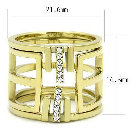 Jewellery Kingdom Cubic Zirconia Interlocking Steel Designer Ladies Ring Set Band (Gold) Secondary image
