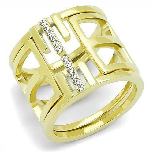 Jewellery Kingdom Cubic Zirconia Interlocking Steel Designer Ladies Ring Set Band (Gold) - Rings - British D'sire Main image