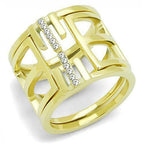 Jewellery Kingdom Cubic Zirconia Interlocking Steel Designer Ladies Ring Set Band (Gold) - Rings - British D'sire