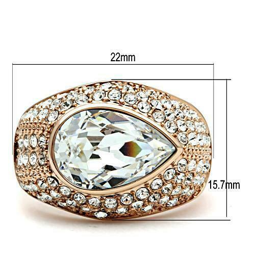 Jewellery Kingdom Cubic Zirconia Ladies 14kt cocktail 8CT Pear Dome Rose Gold Ring - Jewelry Rings - British D'sire