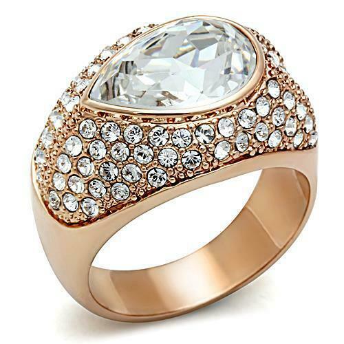 Jewellery Kingdom Cubic Zirconia Ladies 14kt cocktail 8CT Pear Dome Rose Gold Ring - Jewelry Rings - British D'sire