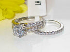 Jewellery Kingdom Cubic Zirconia Ladies Engagement Wedding Band Ring Set (Silver) - Engagement Rings - British D'sire