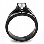 Jewellery Kingdom Cubic Zirconia Ladies Silver Princess Cut Engagement Wedding Black Ring Set Band - Jewelry Rings - British D'sire