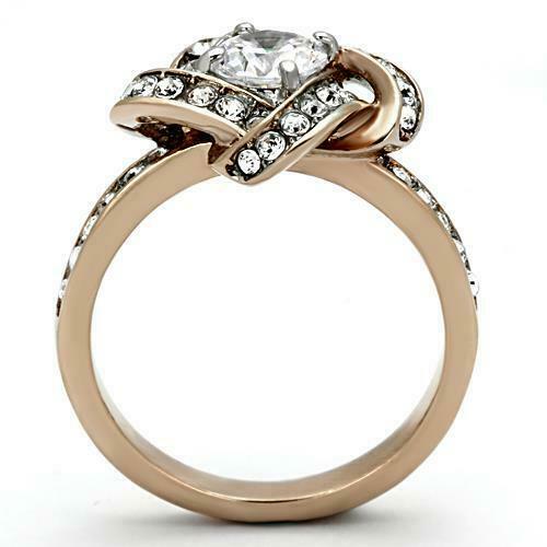 Jewellery Kingdom Cubic Zirconia Ladies Solitaire Accents Steel Dress Women Ring (Rose Gold) - Jewelry Rings - British D'sire