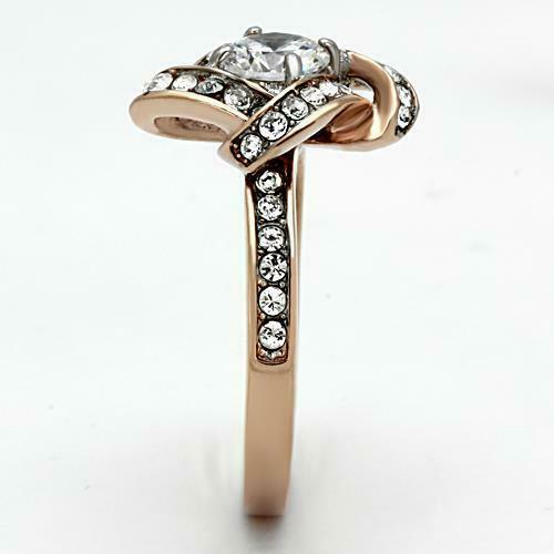 Jewellery Kingdom Cubic Zirconia Ladies Solitaire Accents Steel Dress Women Ring (Rose Gold) - Jewelry Rings - British D'sire