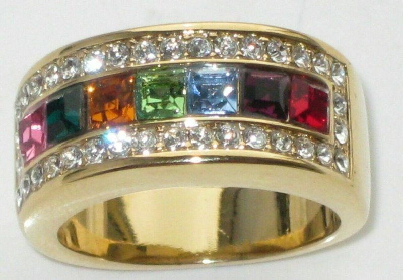 Jewellery Kingdom Cubic Zirconia Multi Coloured Gemstones Ladies Princess Cut 10mm Gold Band Ring Secondary image