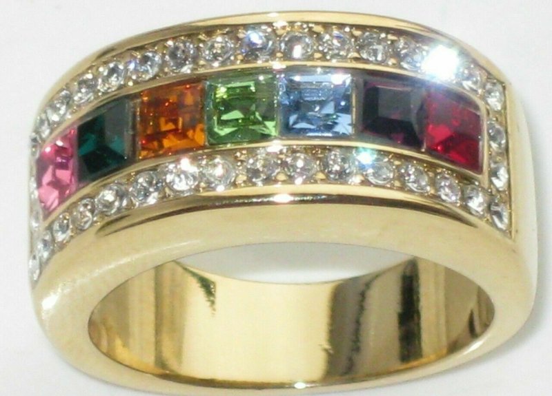 Jewellery Kingdom Cubic Zirconia Multi Coloured Gemstones Ladies Princess Cut 10mm Gold Band Ring - Jewelry Rings - British D'sire