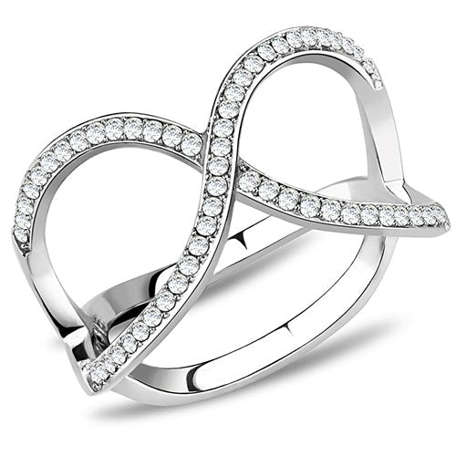 Jewellery Kingdom Cubic Zirconia Open Cradle Stainless Steel Silver Sparkling Comfort Ladies Band Ring - Rings - British D'sire