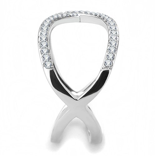 Jewellery Kingdom Cubic Zirconia Open Cradle Stainless Steel Silver Sparkling Comfort Ladies Band Ring - Rings - British D'sire