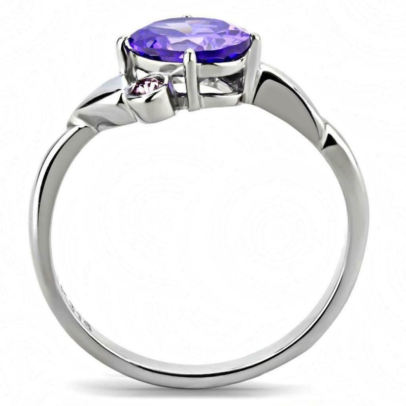 Jewellery Kingdom Cubic Zirconia Oval Amethyst Dress Stainless Steel Ladies Silver Tanzanite Ring - Jewelry Rings - British D'sire